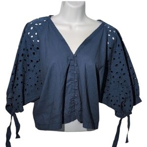 Elegant Navy Eyelet Blouse